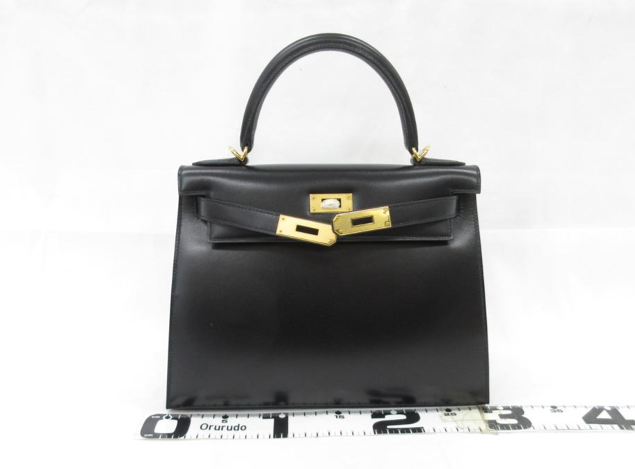 ケリー28 ボックスカーフ 外縫い G金具 黒